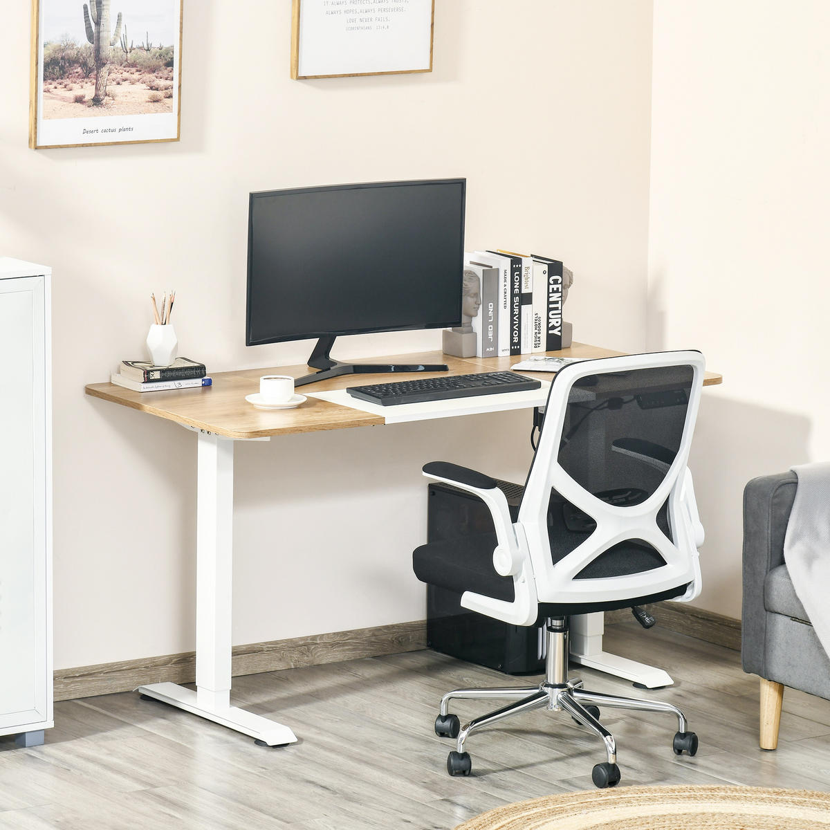 HÖHENVERSTELLBARER Schreibtisch, Natur - Sonoma Eiche, Metall (140/70/116cm) - Vinsetto