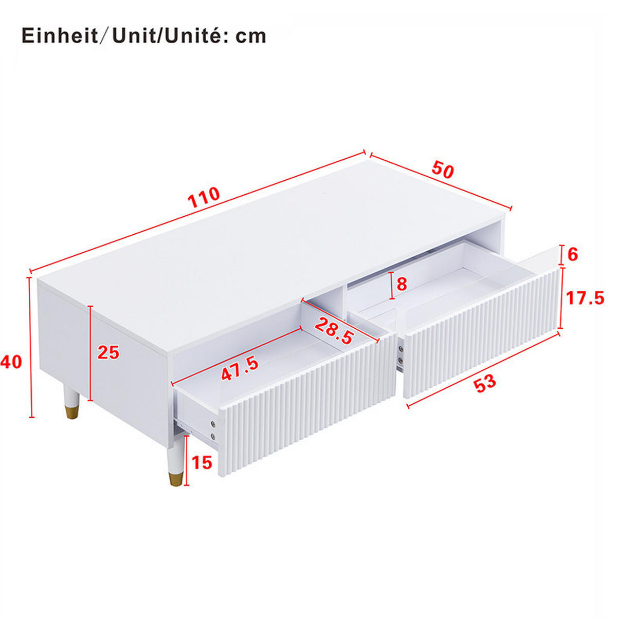 TV-ELEMENT-SET Weiß mit LED-Beleuchtung, 178/35/45 cm und Couchtisch 110/50/40 cm - Weiß, Holzwerkstoff (178/45/35cm) - Flora Grace