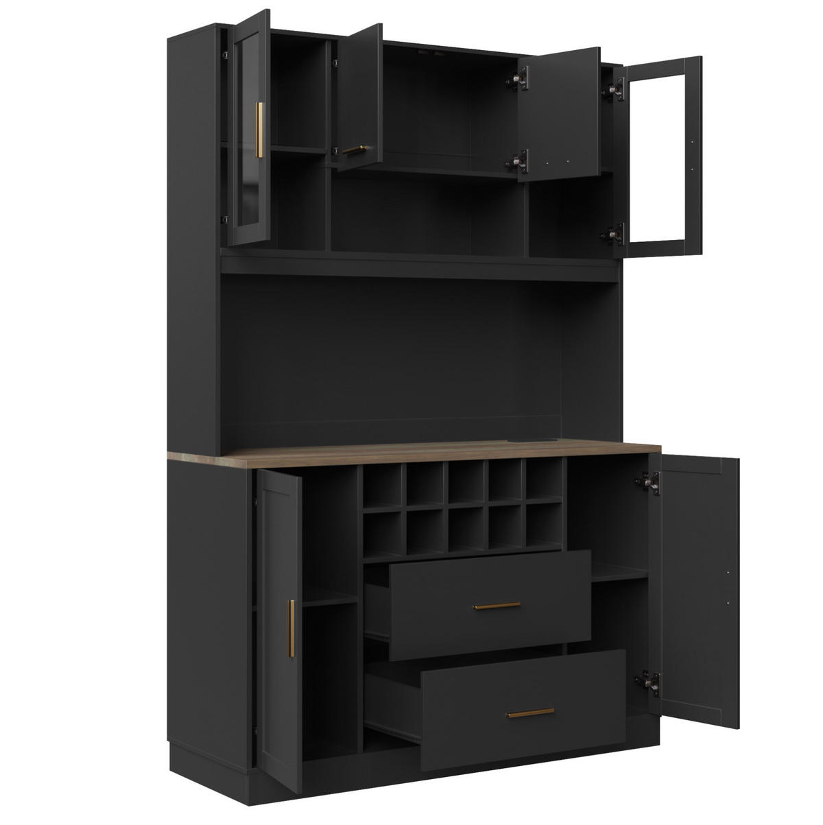 ANRICHTESCHRANK mit LED und Steckdose 120 x 36,3 x 180 cm Schwarz - Schwarz, Metall (36.3/180/120cm) - Meubliv