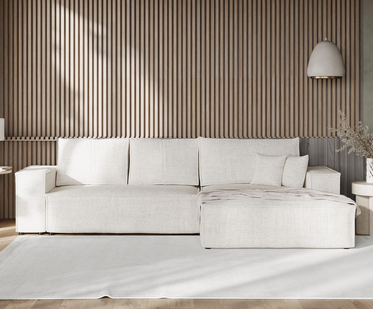 ECKSOFA TAURI mit Schlaffunktion Creme im Neve Stoff - Creme/Schwarz, Holz/Holzwerkstoff (294/185cm) - AltaBeds