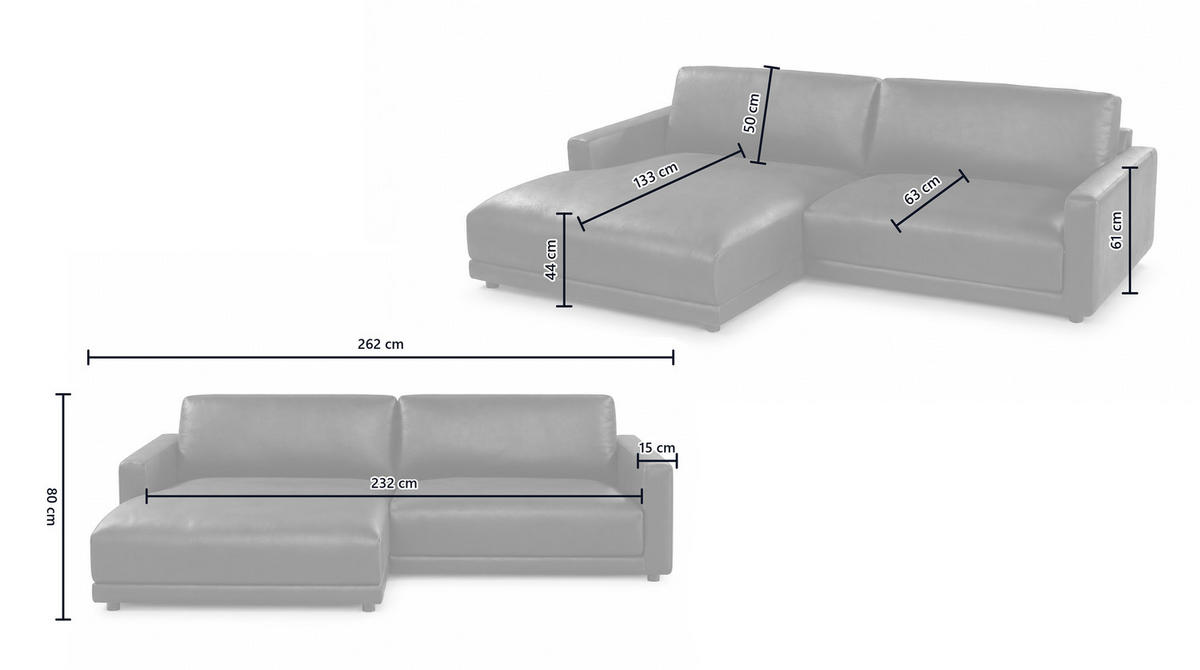 ECKSOFA MARLIN Schwarz Lederfaserstoff - Schwarz, Leder/Kunststoff (262/168cm) - KAWOLA