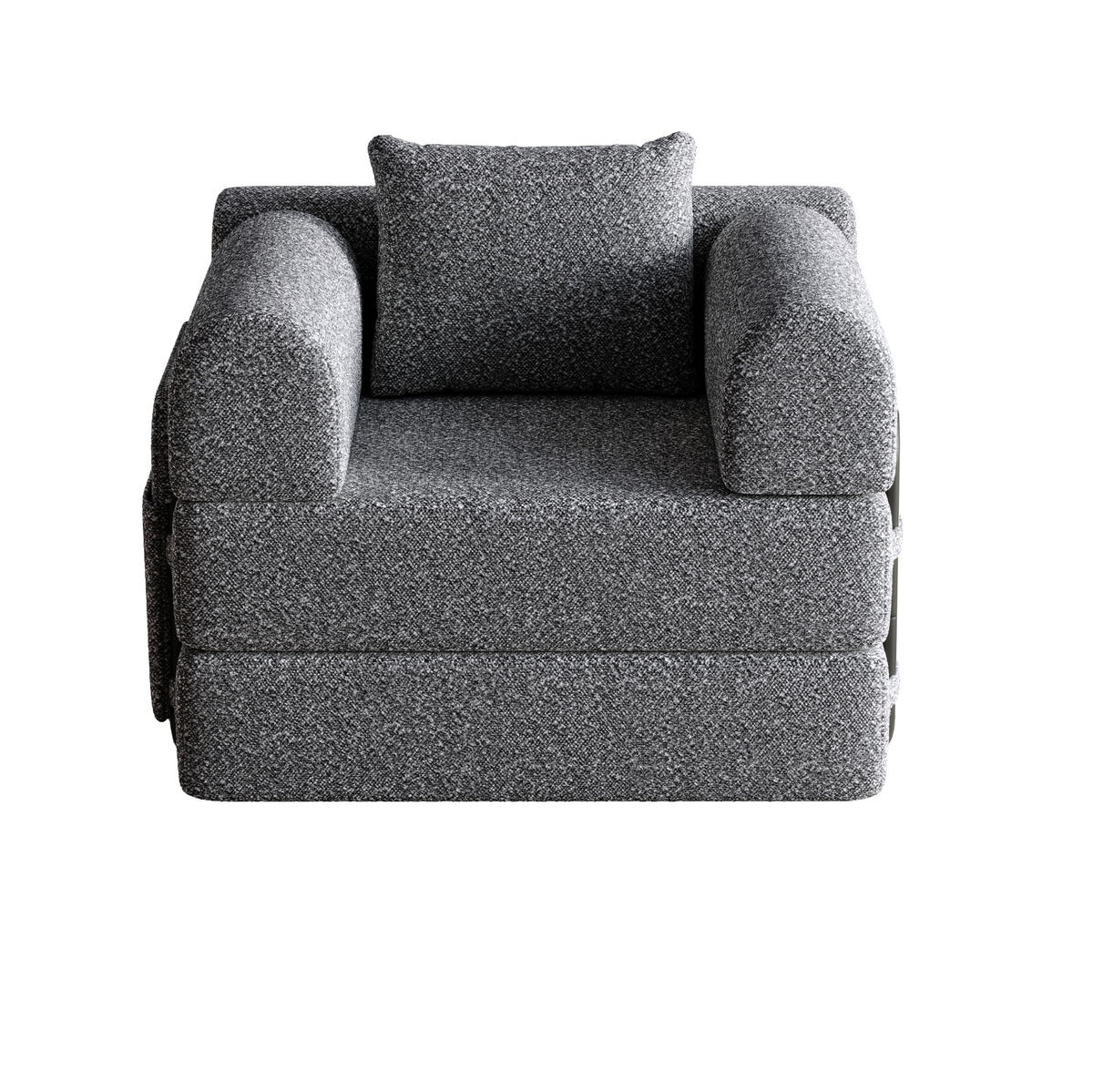 SCHLAFSOFA aus Chenille Grau mit Armlehnen-Ablagefach, Stahlrahmen und rutschfester Unterlage - Grau, Textil (94/49.5/181.6cm) - Modfu