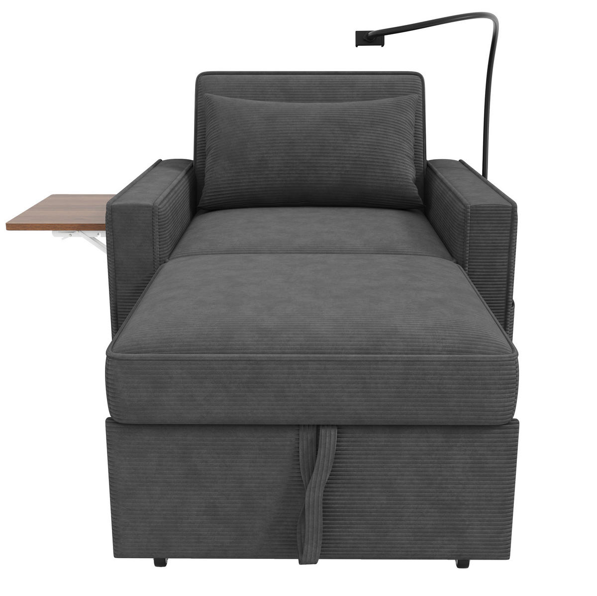 SCHLAFSOFA aus Cord 93x150x85 cm Grau mit USB-, Type-C-Anschluss, 360°-Handyhalter und Beistelltisch - Grau, Textil (150/85/93cm) - Modfu
