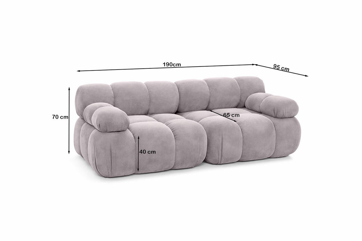COUCH, 2-Sitzer Modular, Veloursstoff Salvador, Grau, Selia - Grau, Holz (190/70/95cm) - Kaiser Möbel