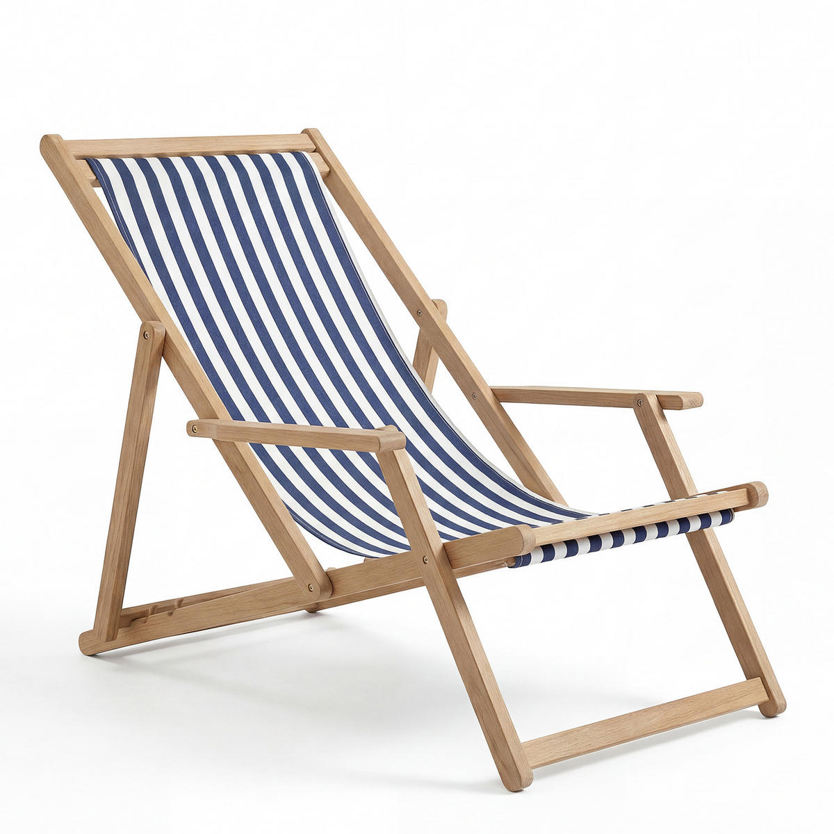 LIEGESTUHL - Akazie massiv / Webstoff - Blau, Holz/Textil (63/88/102cm) - home24