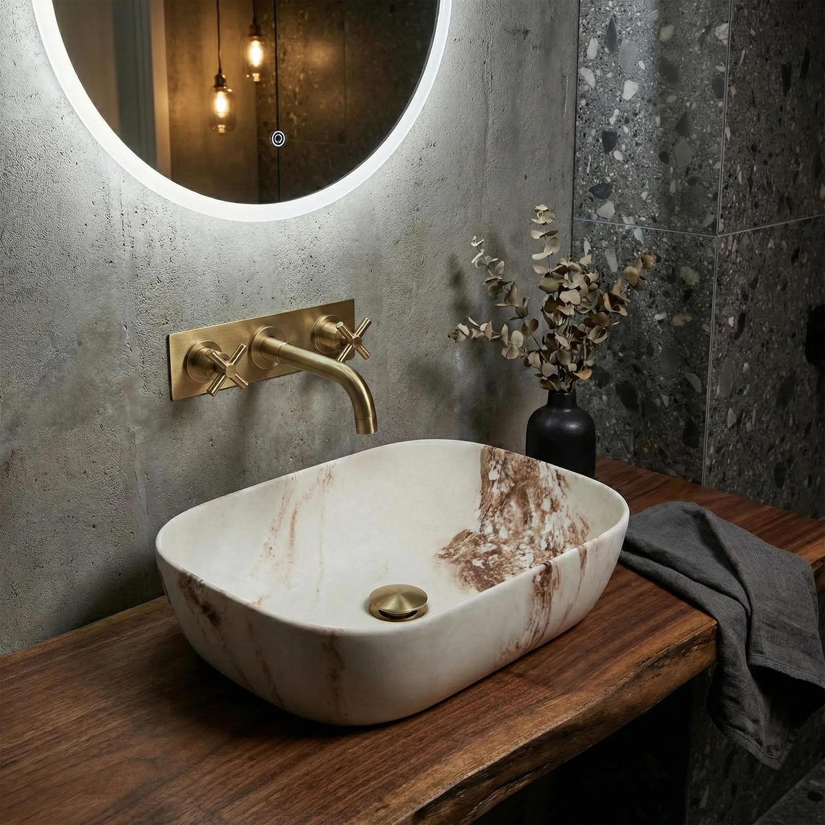 AUFSATZWASCHBECKEN Rea Belinda Marrone Marrone Matt - Beige, Keramik (33/13.5/46.5cm) - REA