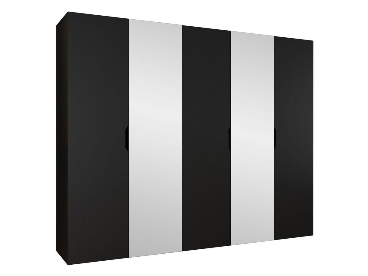 DREHTÜRENSCHRANK Malaga 250 mit Frontspiegel - Schwarz, Holzwerkstoff (250/202/52cm) - MIRJAN24