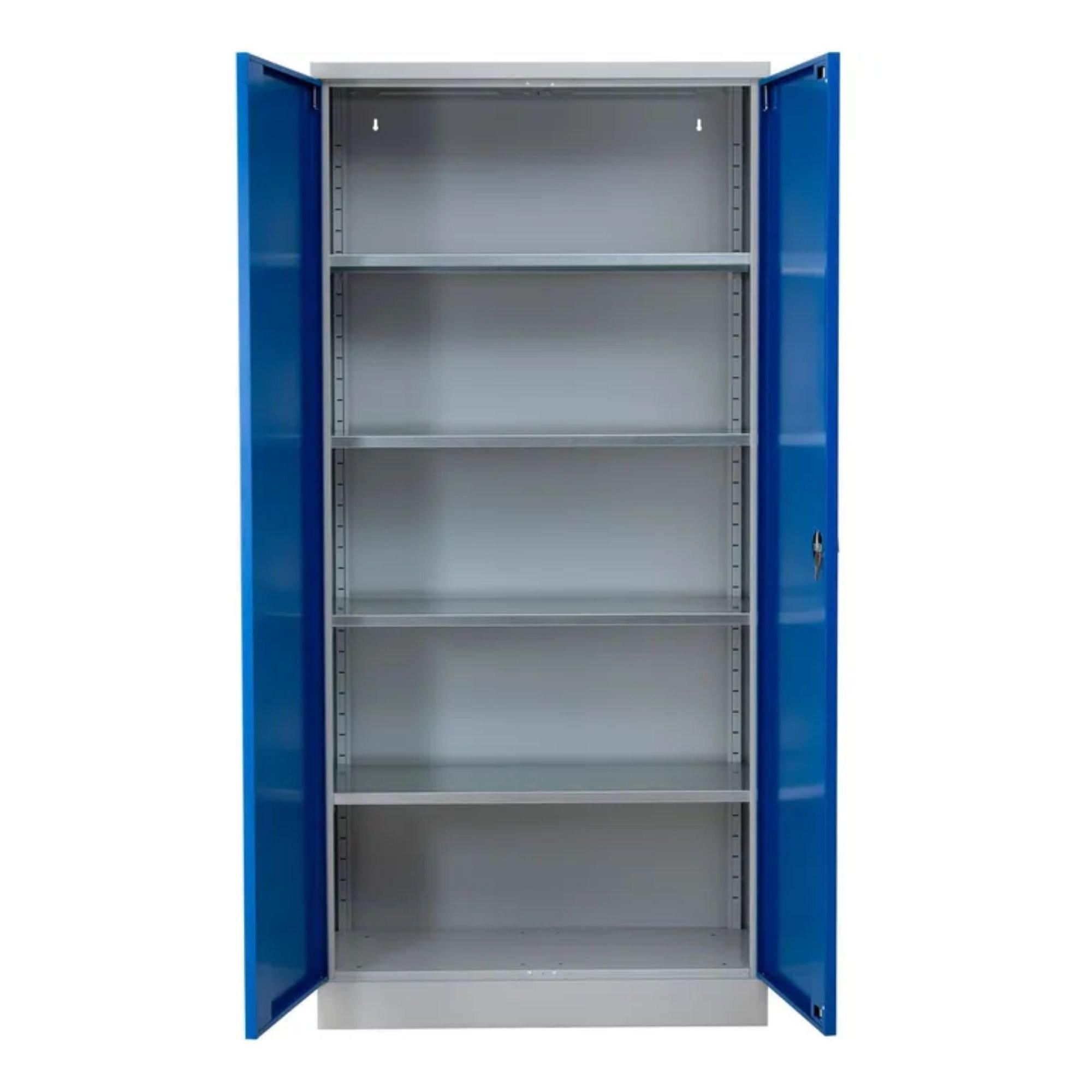 STAHLSCHRANK Bee mit 8 verzinkten Fachböden 195x92x60 cm Korpusfarbe Lichtgrau Frontfarbe Enzianblau - Blau, Metall (92/195/60cm)