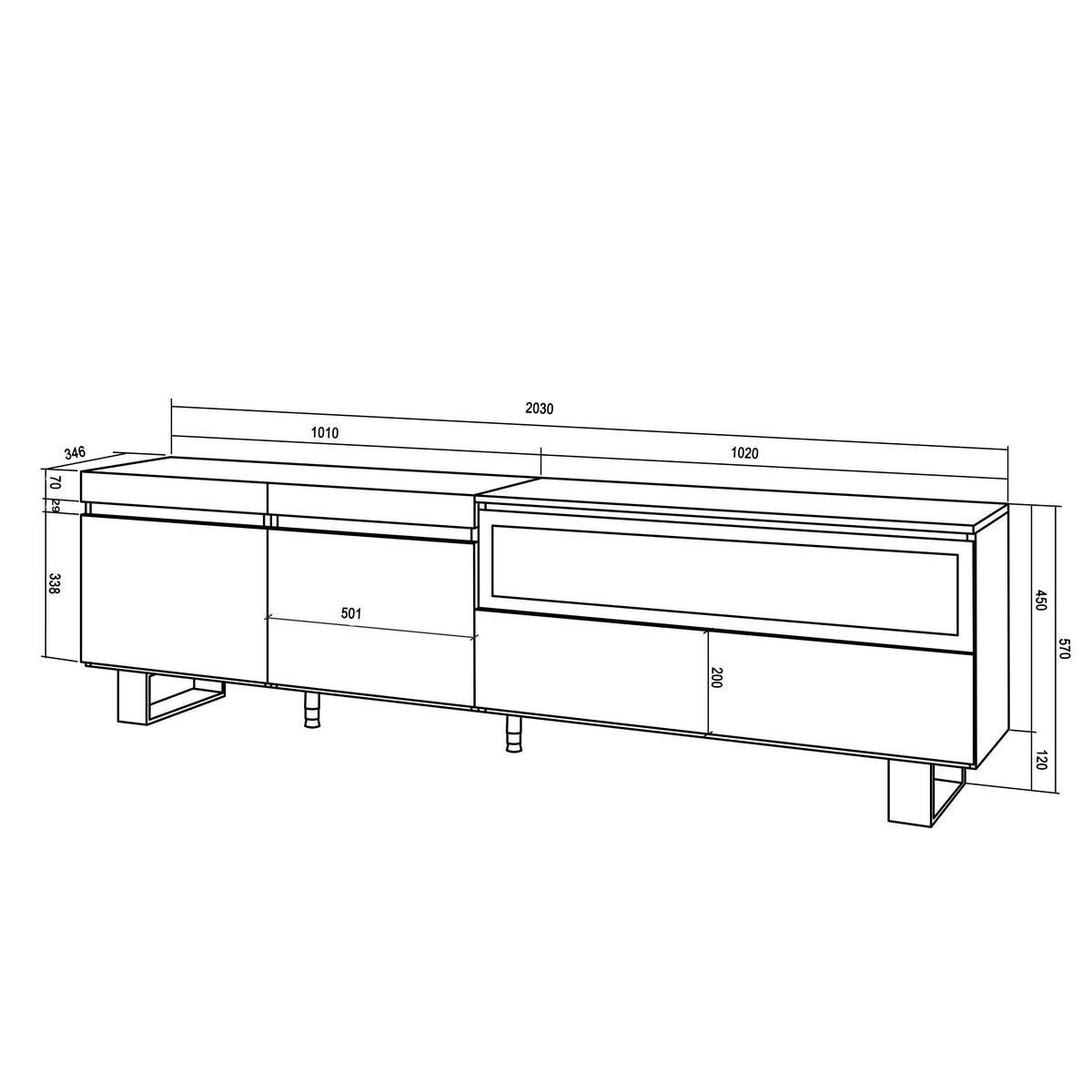 TV-SCHRANK schwarz, mit Elektrokamin, 200/35/57cm - Schwarz, Holzwerkstoff (200/57/35cm) - Skraut Home