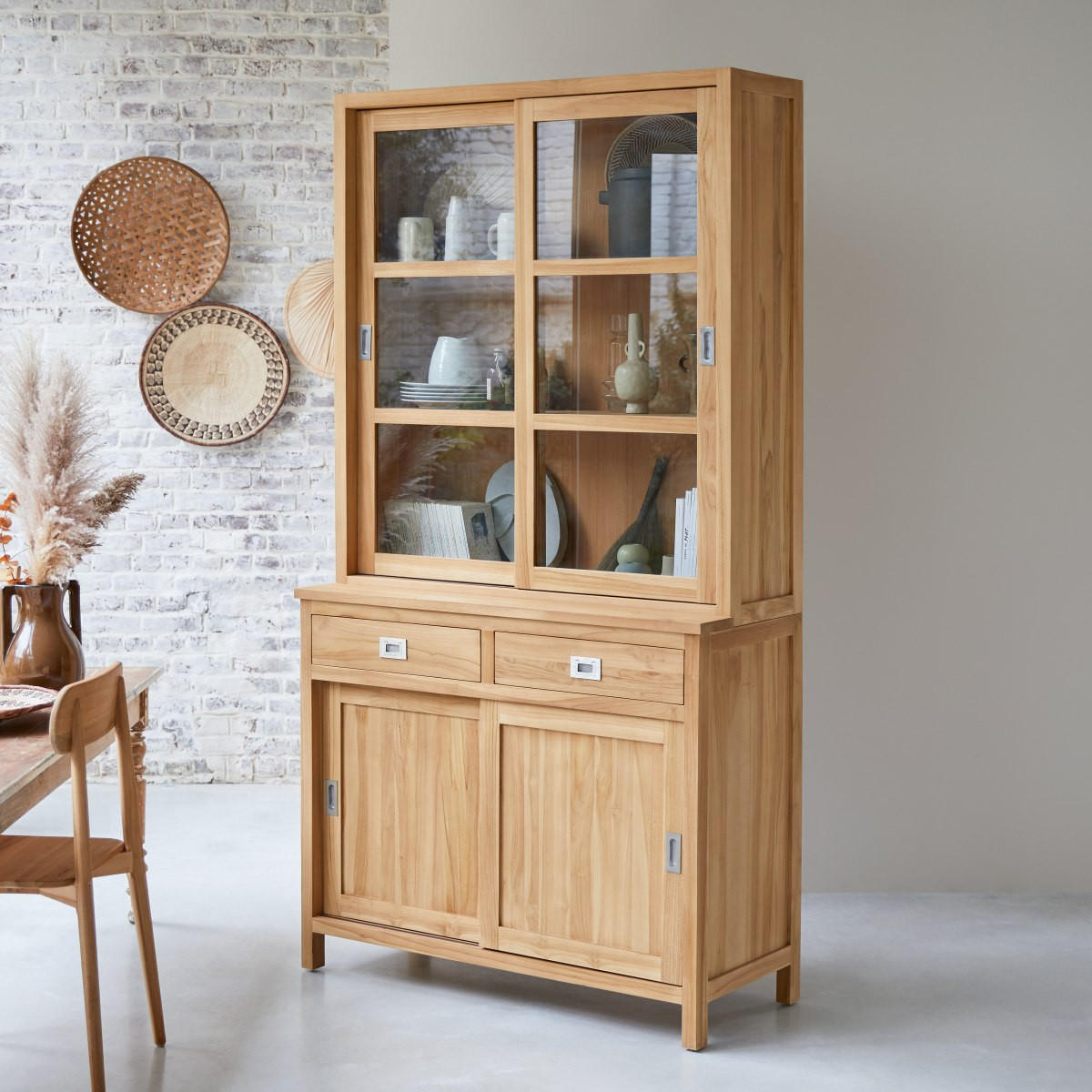 GESCHIRRSCHRANK Heidi Natur aus Teak - Naturfarben, Holz (122/233/50cm) - Tikamoon