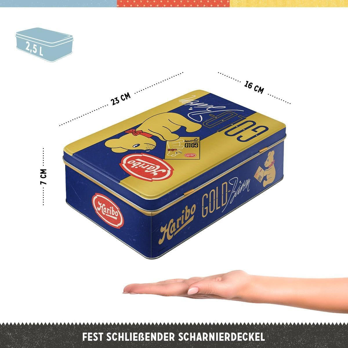 VORRATSDOSE flach HARIBO Goldbären Vintage Gold - Multicolor, Metall (23/7/16cm) - Nostalgic-Art