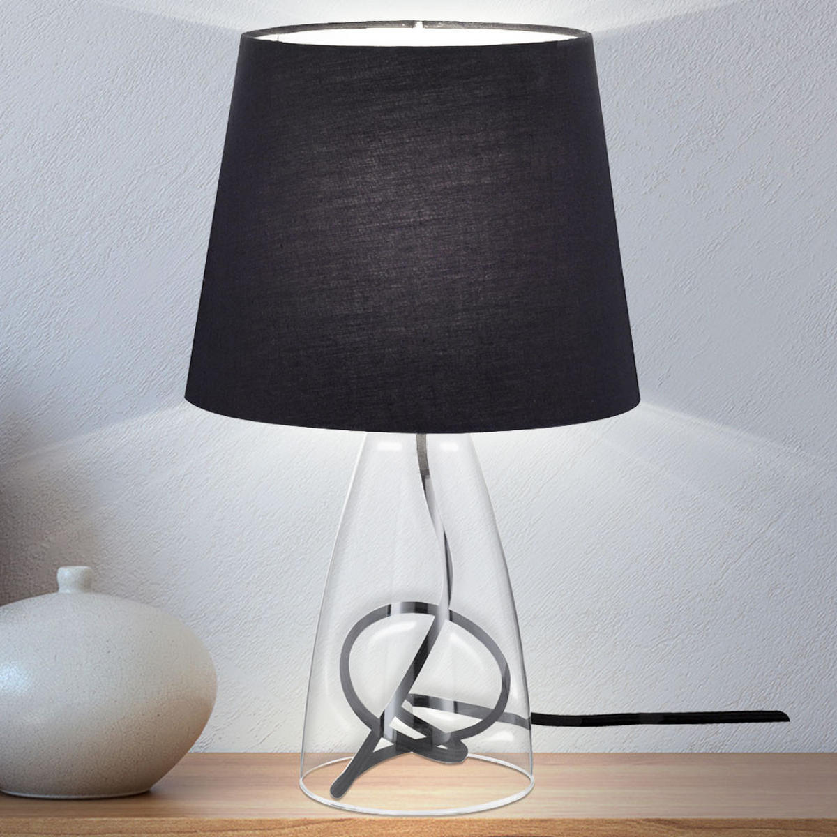 LED TISCHLEUCHTE Glas Schwarz - Schwarz, Glas/Textil (20/20/36cm) - Wofi