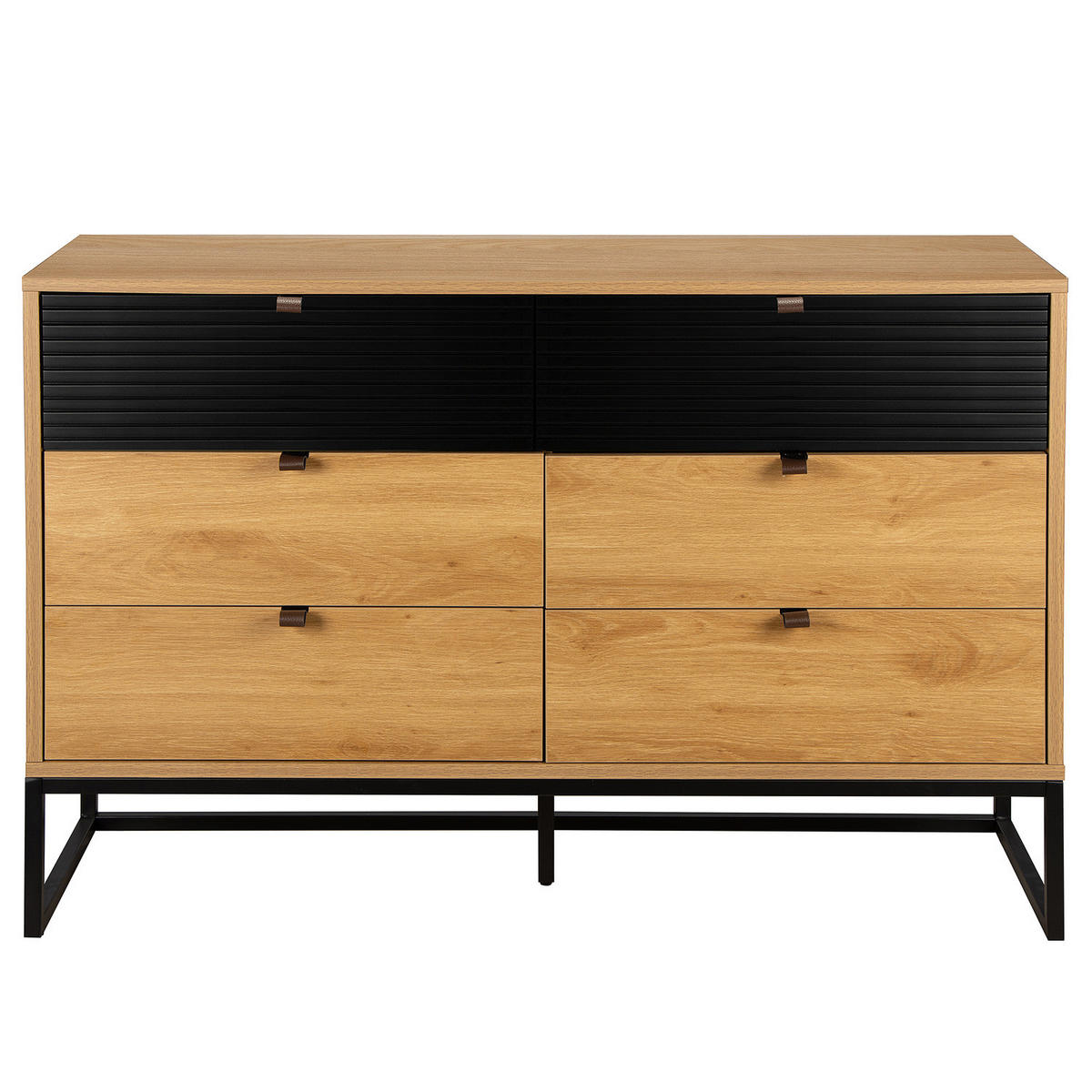 KOMMODE mit Schubladen - 120 cm - Eichefarben/Schwarz, Holzwerkstoff/Kunststoff (120/80/40cm) - home24