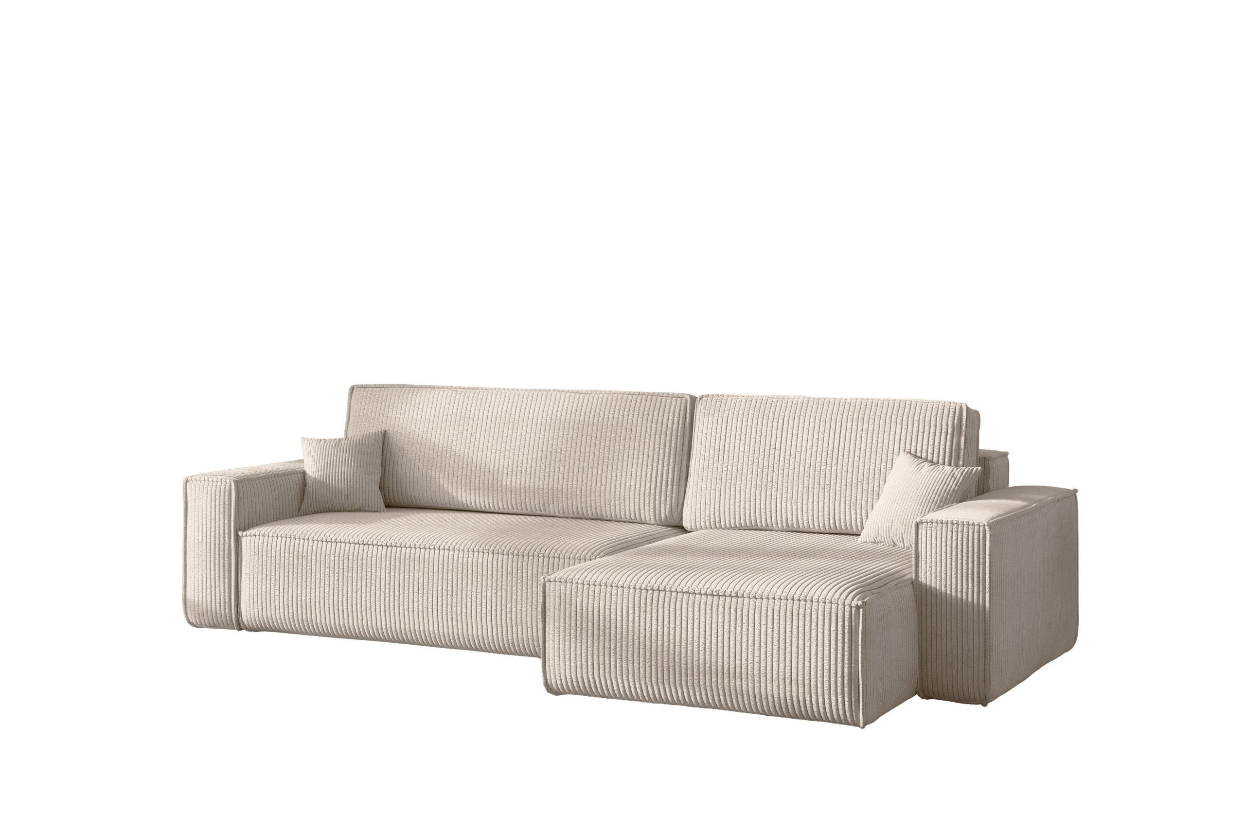 ECKSOFA Mit Schlaffunktion Und Bettkasten, Eckcouch BEST XL Stoff Poso Dicker Cord Beige Rechts - Creme/Schwarz, Holz/Kunststoff (274/142cm) - Kaiser Möbel