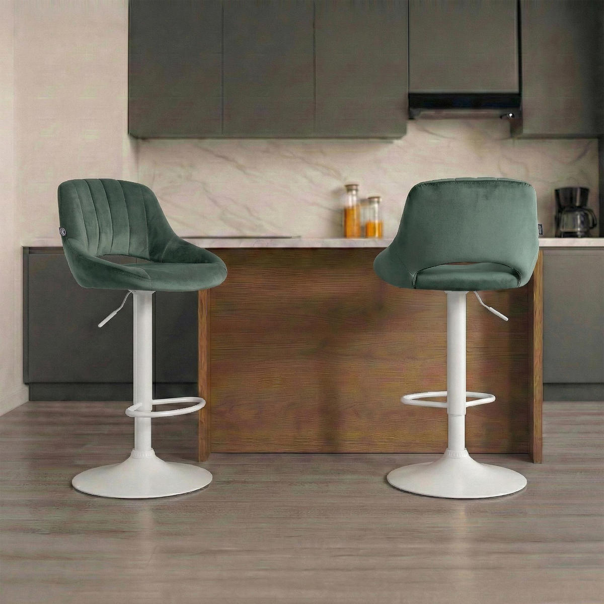 BARHOCKER Samt Grün - Weiß/Grün, Textil/Metall (47/85/48cm) - CLP