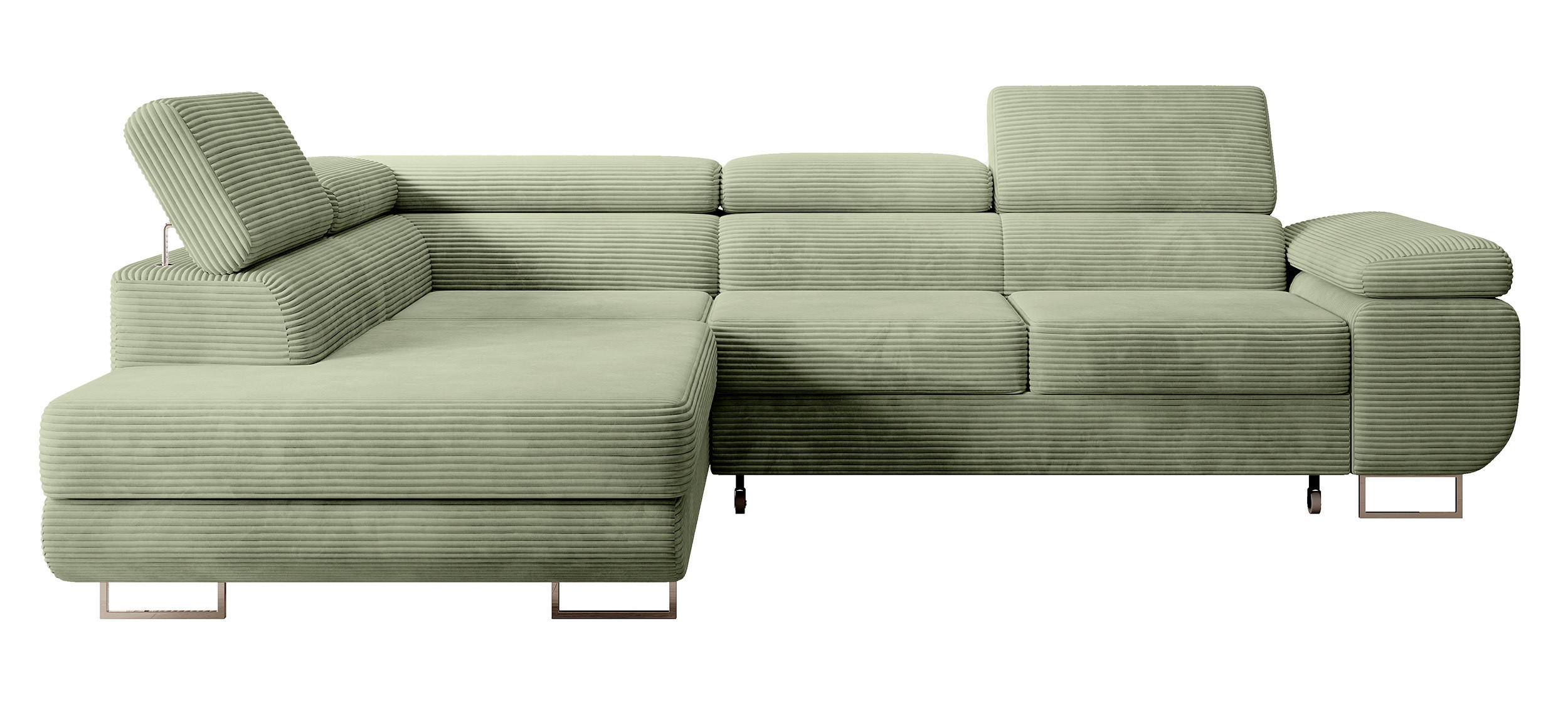 ECKSOFA Stevil Salbeigrün Cordbezug - Salbeigrün/Silberfarben, Textil/Metall (275/203cm) - Selsey