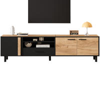 TV-LOWBOARD 180/32,5/50 cm schwarz-Holzoptik aus Spanplatte mit 3 Türen - Schwarz, Holzwerkstoff (180/50/32.5cm) - OKWISH