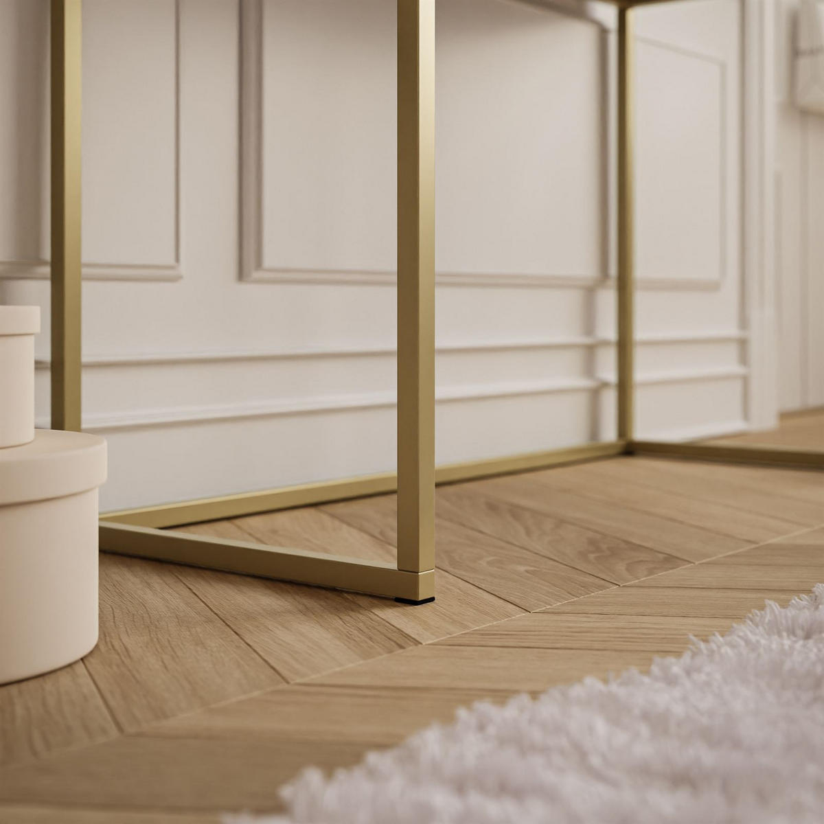 SCHMINKTISCH BLANCO GOLD ELITE mit Spiegel und Beleuchtung Weiß Hochglanz PUSH OPEN - Weiß Hochglanz/Goldfarben, Holzwerkstoff (100/146/42cm) - Lookway