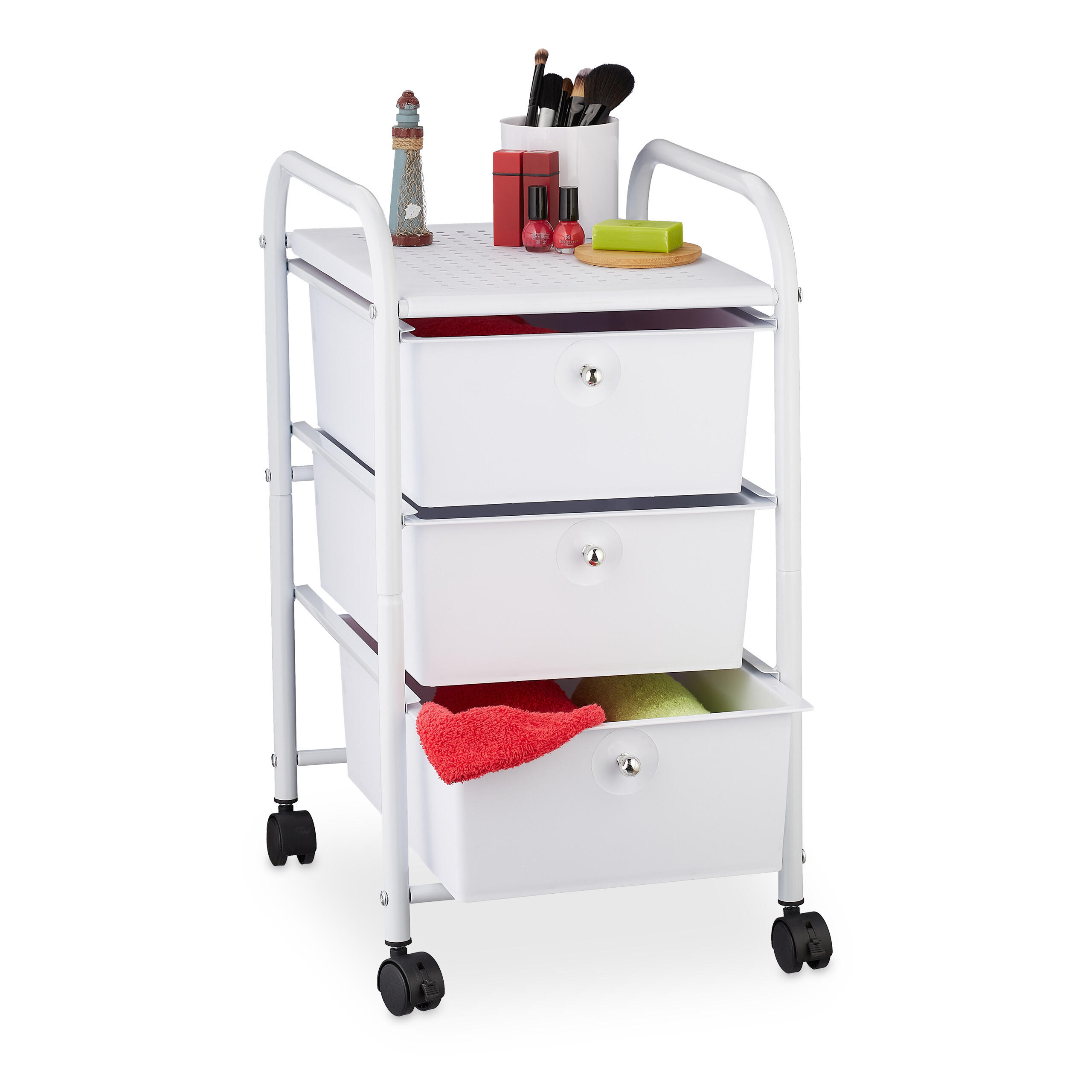 BADROLLWAGEN - Weiß, Kunststoff/Metall (33/60/39cm) - Relaxdays