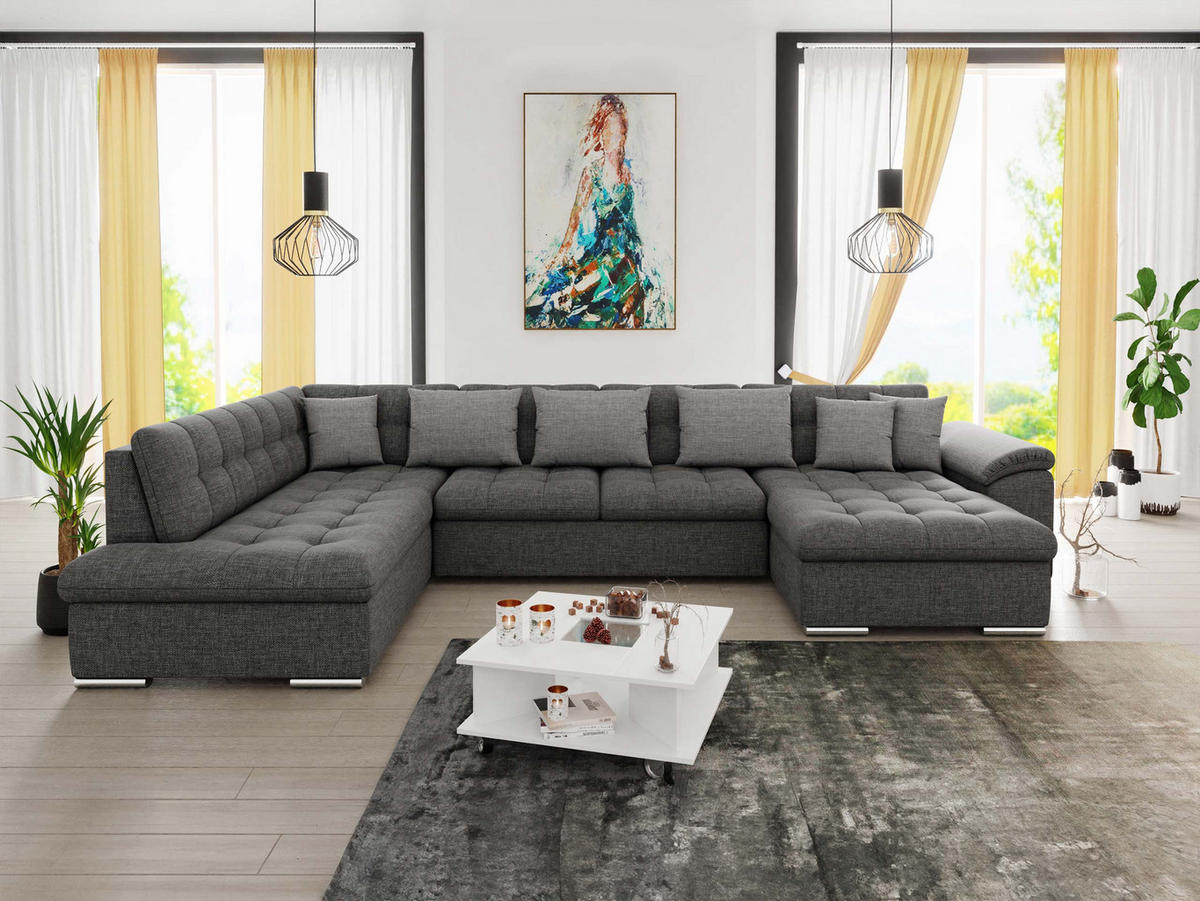 WOHNLANDSCHAFT Niko Bis Lux, Seite: Rechts - Graphitfarben, Holz/Textil (348/76/205cm) - MIRJAN24