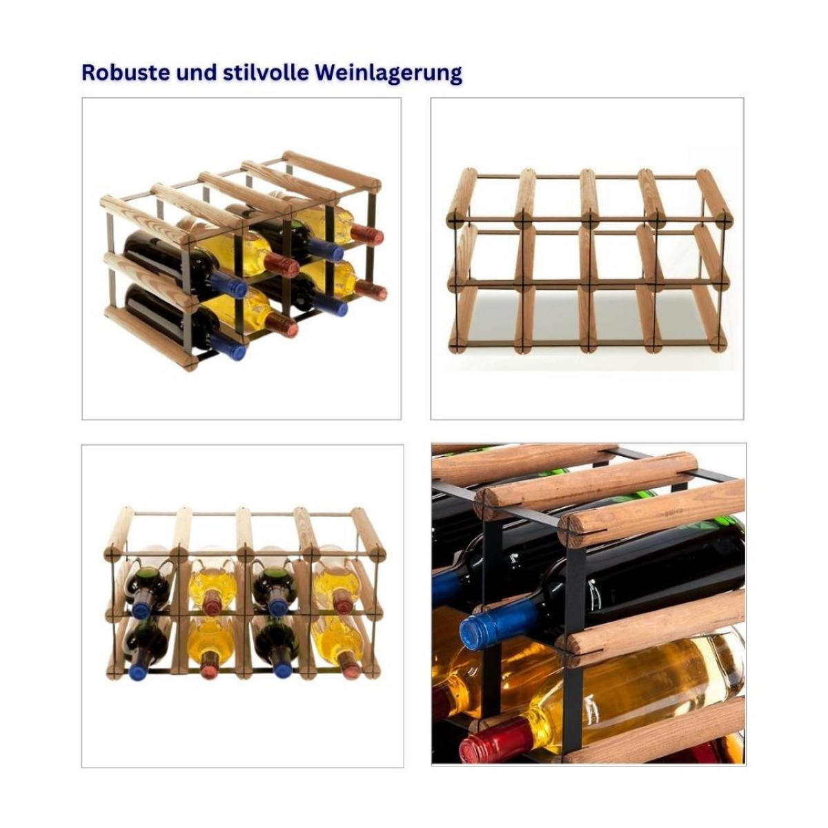 WEINREGAL Vinotega Mod Metal 22,5x42,5x24,5 cm 4x2 Flaschen Massives Kiefernholz Braun Geölt - Braun, Holz (42.5/22.5/24.5cm) - PROREGAL