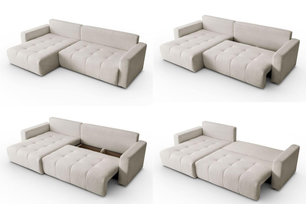 ECKSOFA Viola in L-Form, creme, Lammfelloptik, 261 x 143 cm mit Schlaffunktion und Bettkasten - Creme, Textil (261/143cm) - Margaret Hadas24