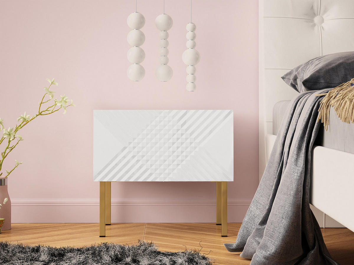 NACHTTISCH Exito 50 - Goldfarben/Weiß, Holzwerkstoff/Metall (50/46/35cm) - MIRJAN24