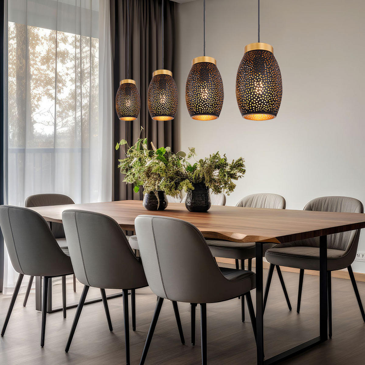 LED HÄNGELEUCHTE Metall Schwarz Gold - Schwarz, Metall (90/15/120cm) - Globo Lighting