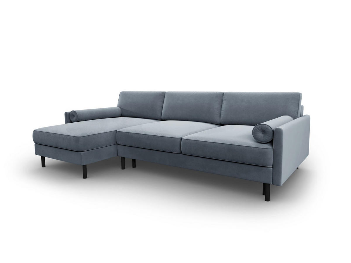 AUSKLAPPBARES-ECKSOFA links mit Container Scott aus Samt hellblau 5 Sitzplätze - Hellblau, Textil (142/212cm) - Micadoni