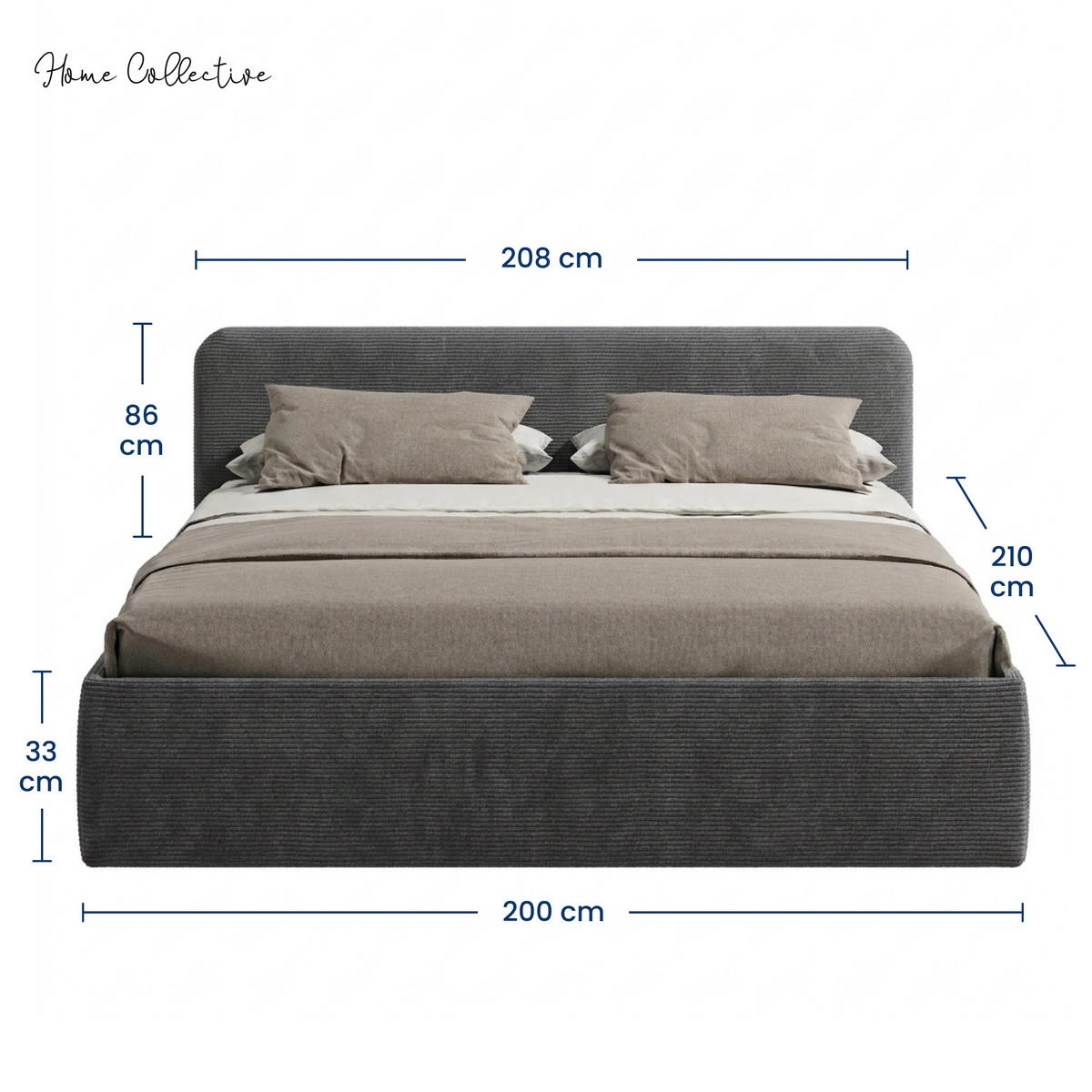 POSLTERBETT mit Kaltschaummatratze 200x200 cm in Anthrazit - Anthrazit, Holzwerkstoff/Textil (200/200cm) - Home Collective