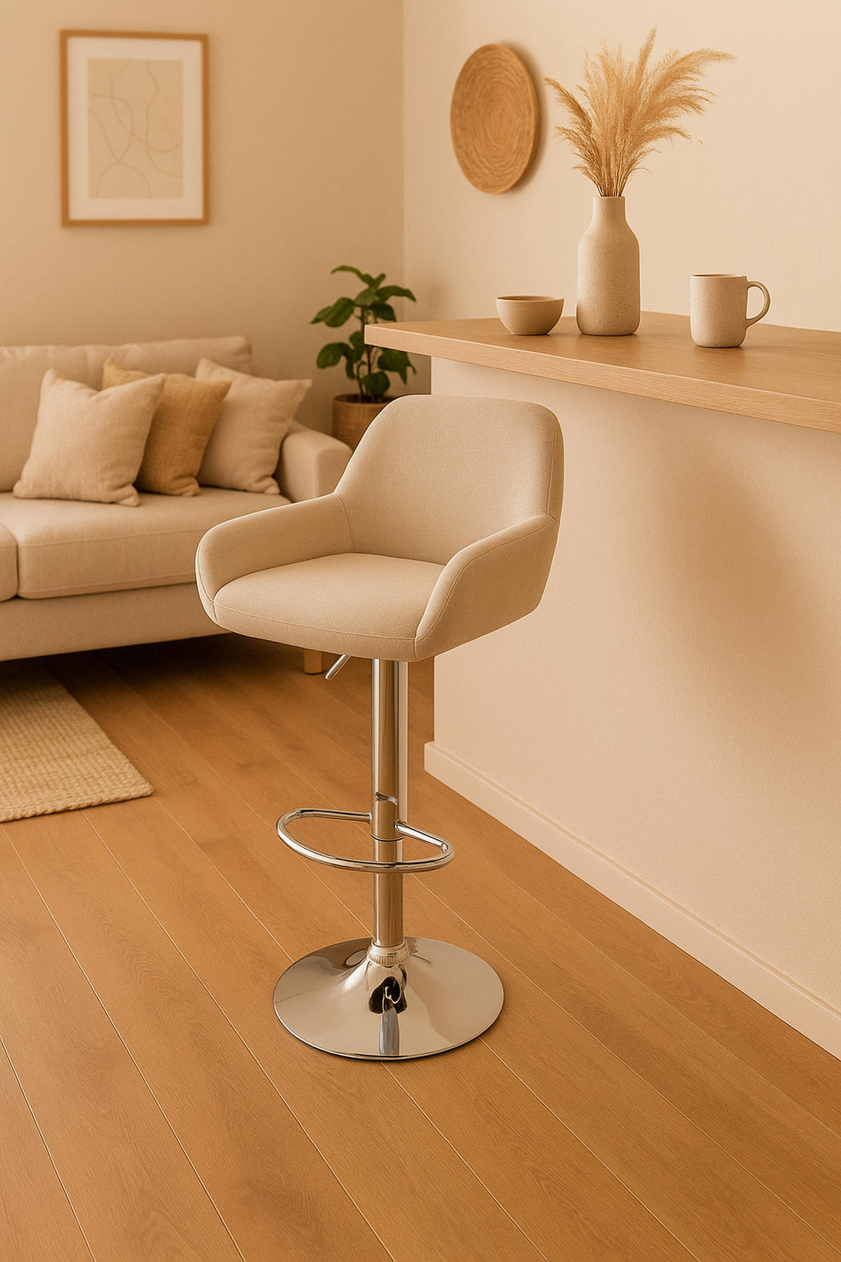 BARHOCKER 2er Set Prag Stoff chrom creme - Chromfarben/Creme, Textil/Metall (51/109/52cm) - TPFLiving