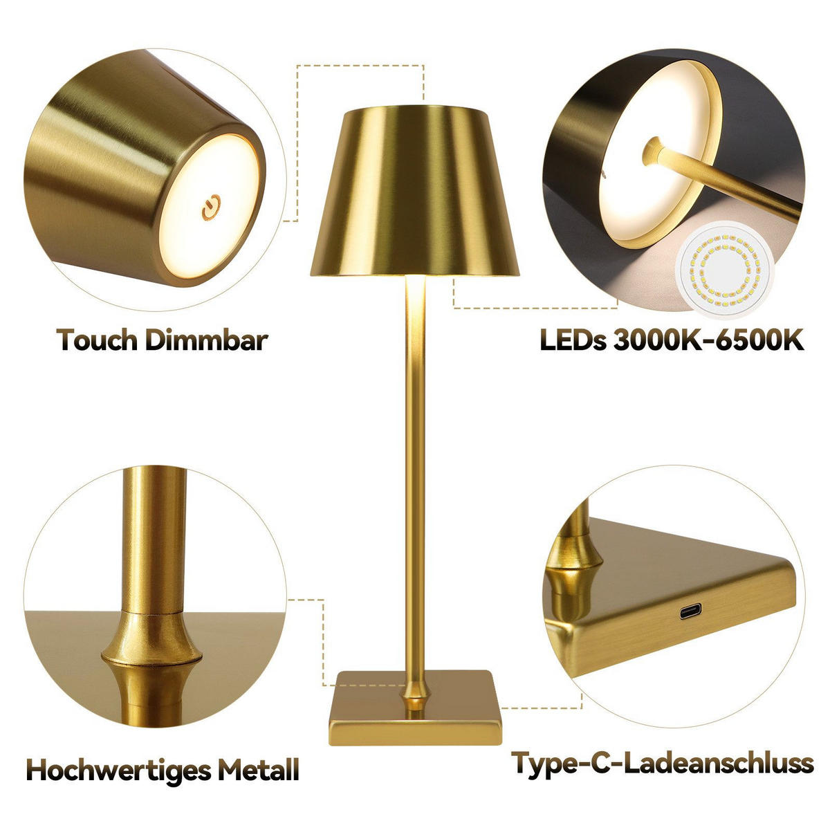 TISCHLAMPE Helligthos 11.9/10.0/35.5 cm - Goldfarben, Metall (35.5/11.9/10cm) - ZMH
