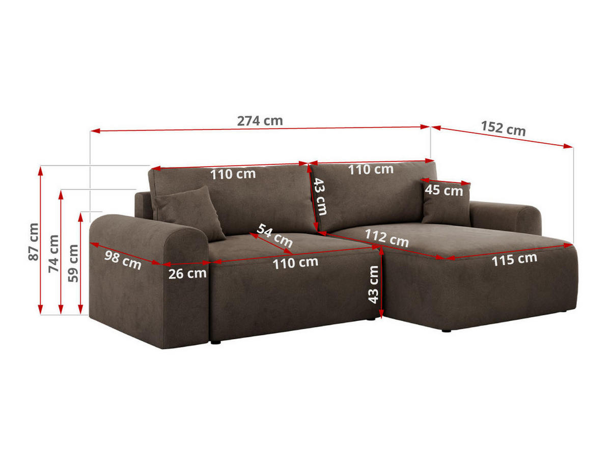 ECKSOFA NELSON Braun Velvet - Schwarz/Braun, Kunststoff/Textil (274/152cm) - MKS