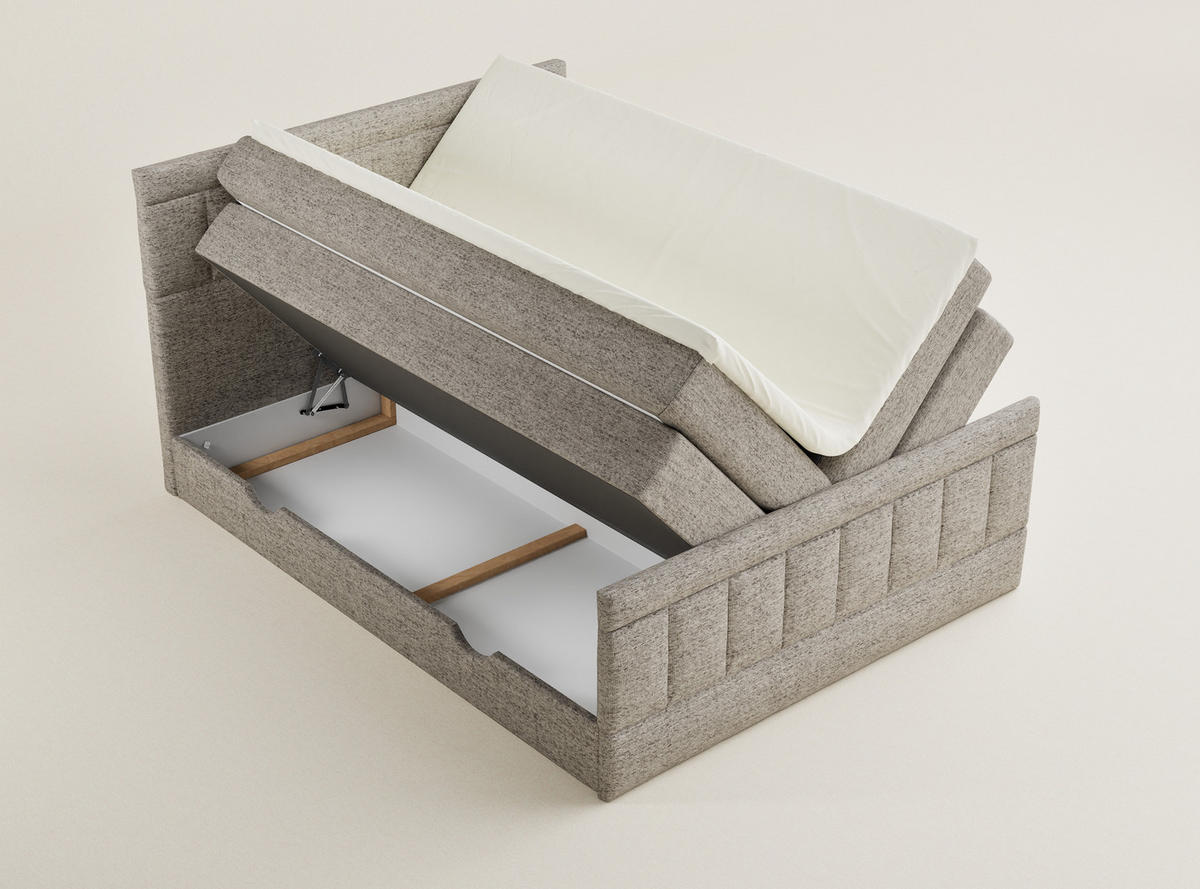 BOXSPRINGBETT Caya 140/200 cm, in Hellbraun, Bettkasten, Matratze, Topper - Hellbraun/Schwarz, Holz/Holzwerkstoff (140/200cm) - Maison de Reve