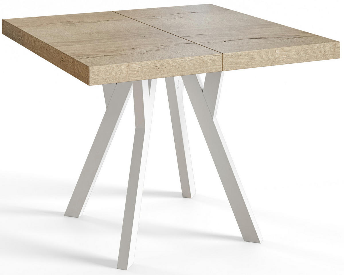 ESSZIMMERTISCH RICO, ausziehbarer Tisch120-220X120X77 cm, Farbe: HALIFAX, mit Holzbeinen in Farbe Weiß - Weiß/Naturfarben, Holzwerkstoff (120/120/77cm) - Alpi-Möbel