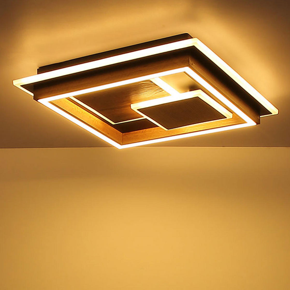 LED DECKENLEUCHTE Metall Braun Holzoptik - Braun, Metall (41/41/7.6cm) - Globo Lighting