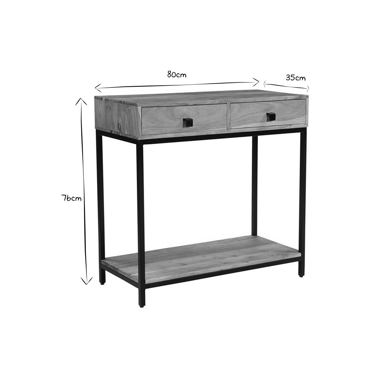 KONSOLE 2 Schubladen Akazienholz Metall B80 cm AXELLE - Dunkelbraun, Holz (80/35/76cm) - Miliboo