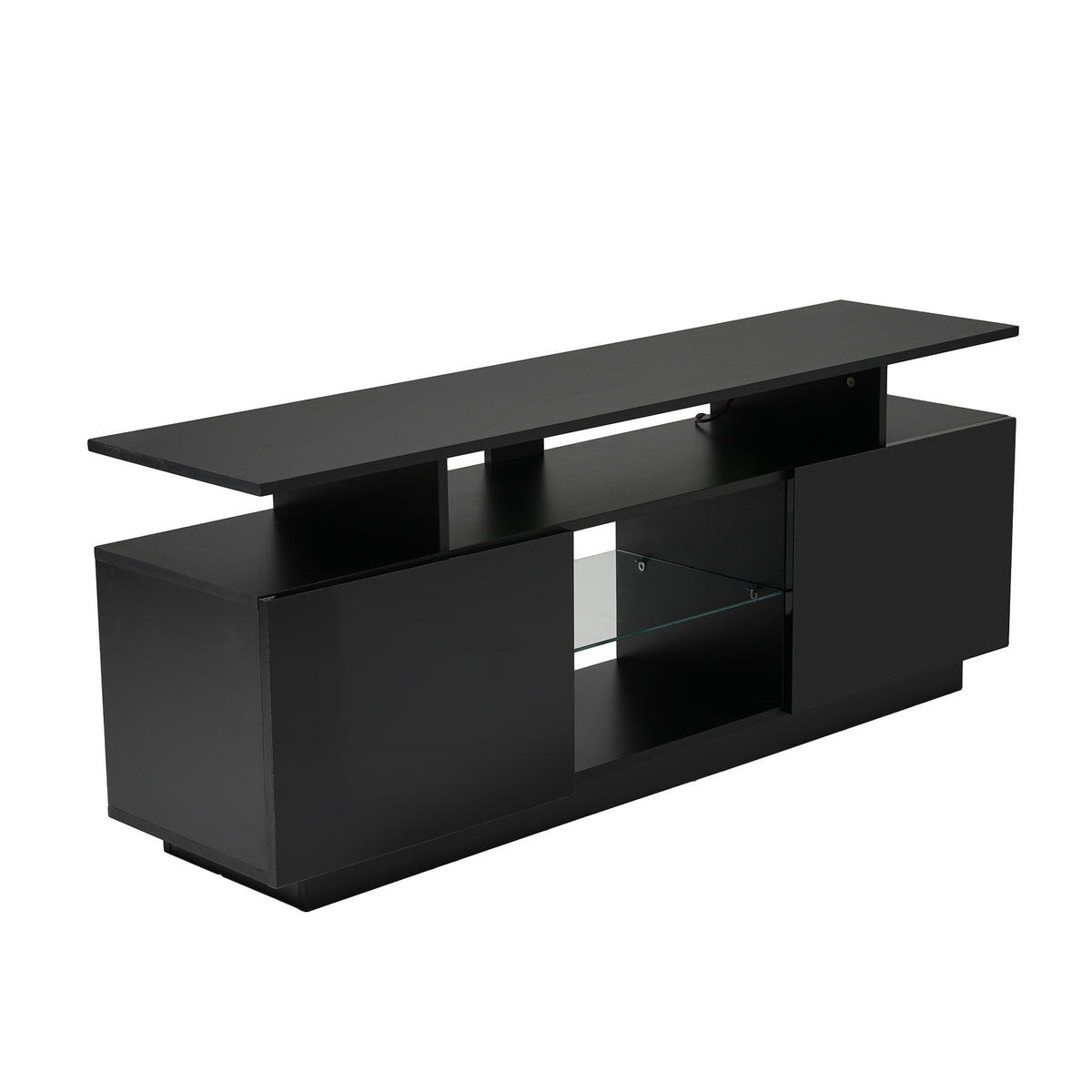LOWBOARD 140/35/55 cm in Schwarz mit LED-Beleuchtung und Hochglanzfront - Schwarz, Holzwerkstoff (140/55/35cm) - Flora Grace