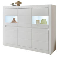 HIGHBOARD weiß matt, Evoke Eiche, Vitrine 165 x 132 cm, Soft-Close-Funktion - Eichefarben/Silberfarben, Holzwerkstoff/Kunststoff (165/132/42cm) - Furn.Design