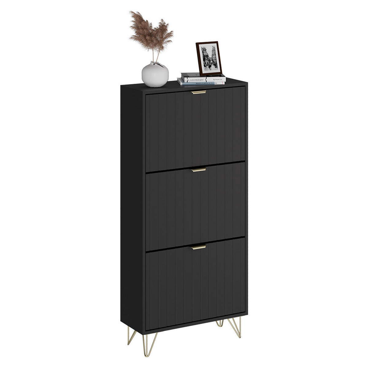 SCHUHSCHRANK Helge Schwarz 60 x 128.5 cm 3 Fächer - Schwarz, Holzwerkstoff (60/128.5/23.5cm) - Vicco