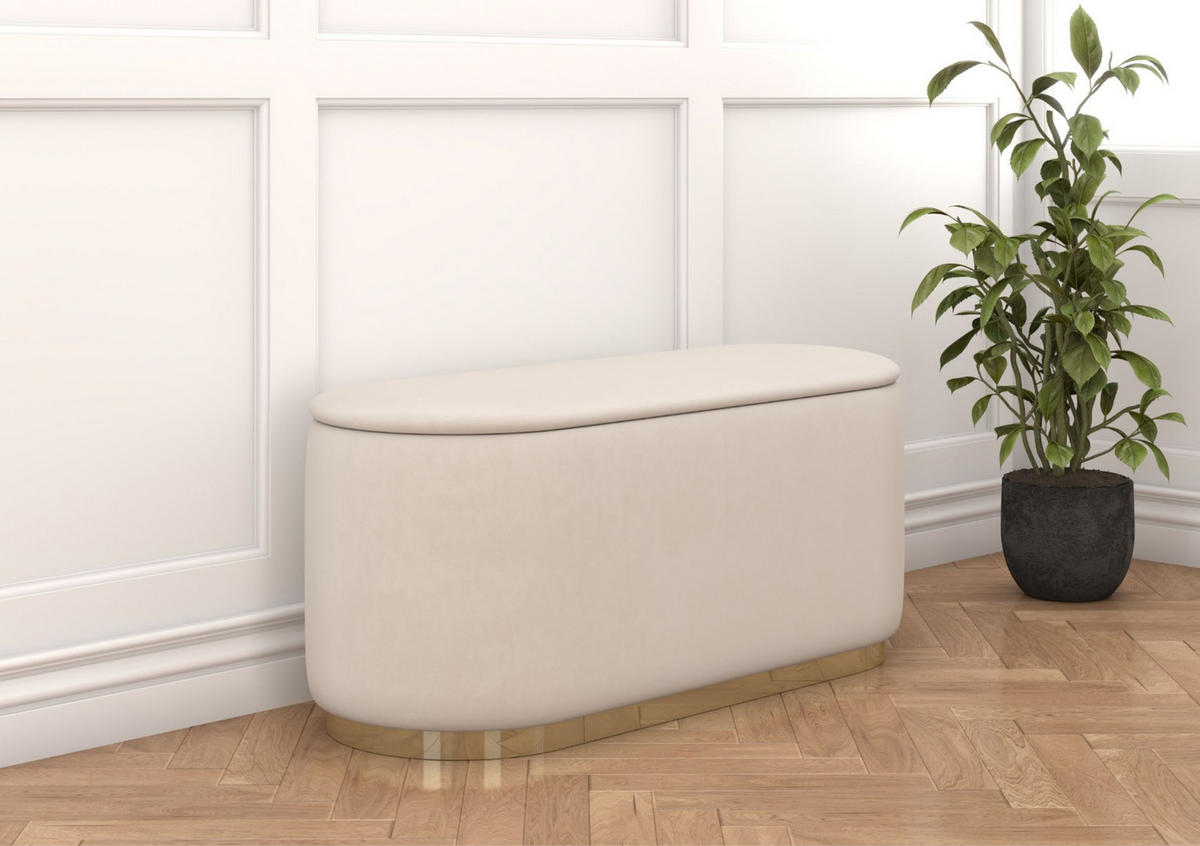 POUF Scarlett mit Stauraum, goldene Basis, 110/47/45 cm, Beige - Beige/Goldfarben, Holzwerkstoff/Textil (110/47/45cm) - Dancan