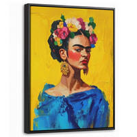 LEINWAND Bilder mit Rahmen - Frida Kahlo - Frau - Gelb - Blau - Blumen - 30x40 - Gelb, Textil (30/40cm) - MuchoWow