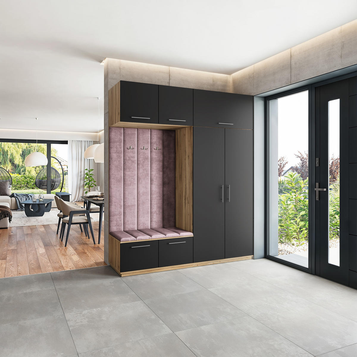 GARDEROBENSCHRANK REMA 200/240/60 cm Modern Garderobe-Set Eiche Wotan - Eiche Wotan/Lila, Holzwerkstoff (200/240/60cm) - MASSENO