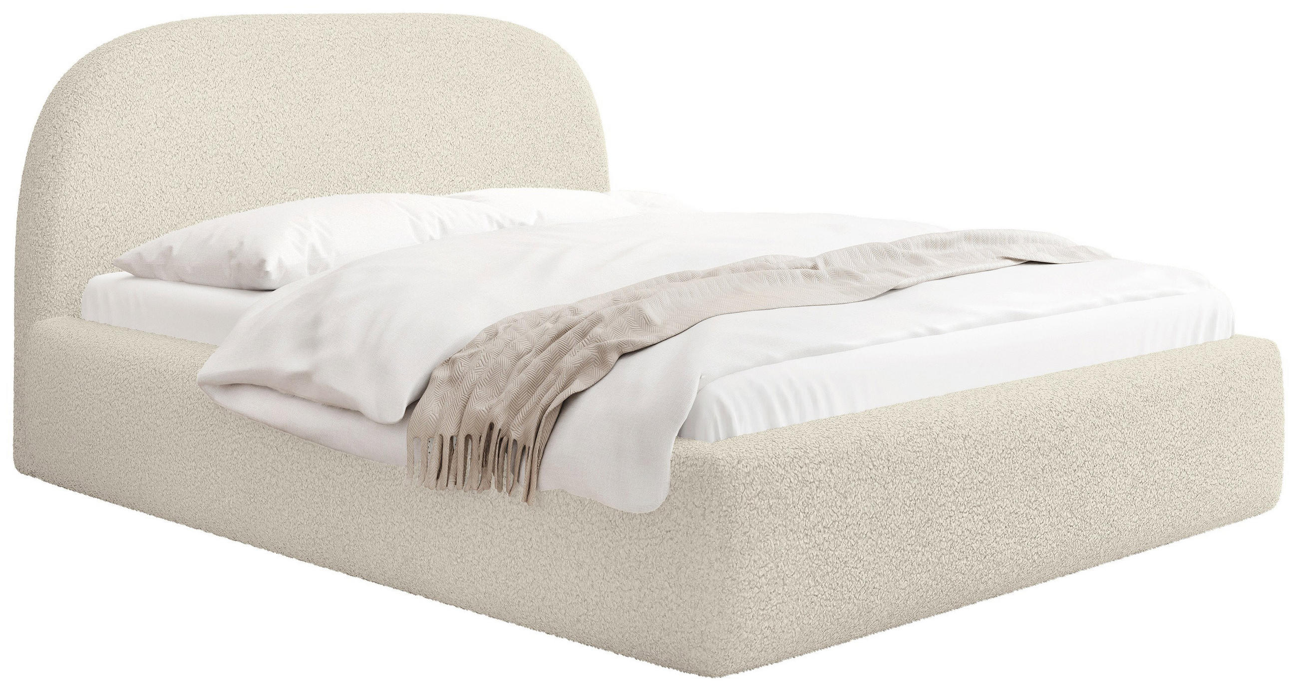 POLSTERBETT Puro mit Bettkasten, Creme Boucle 140 x 200 cm – mit Metall-Lattenrost - Birkefarben/Creme, Holzwerkstoff/Kunststoff (140/200cm) - WFL GROUP