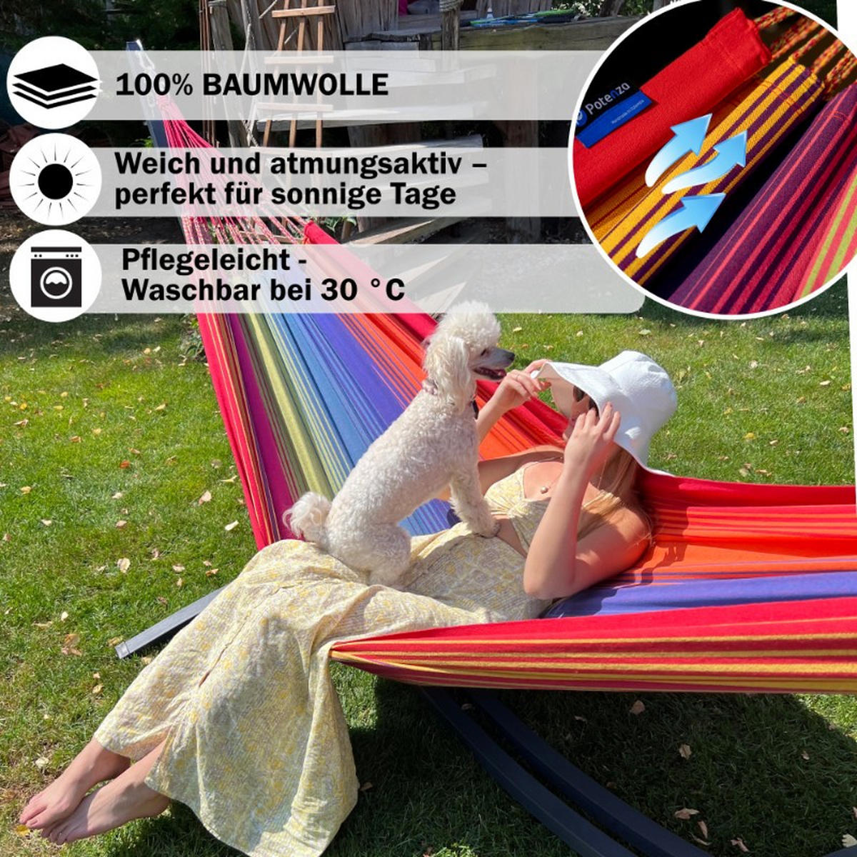 HÄNGEMATTE mit Gestell, 2 Personen, XXL, 200 kg, Metall, Arriba Bunt, einfache Montage - Multicolor, Metall (370/130/120cm) - Potenza