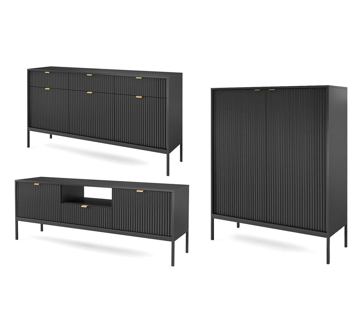 Feldmann-Wohnen Wohnzimmer-Set Schwarz 412x125x39 cm