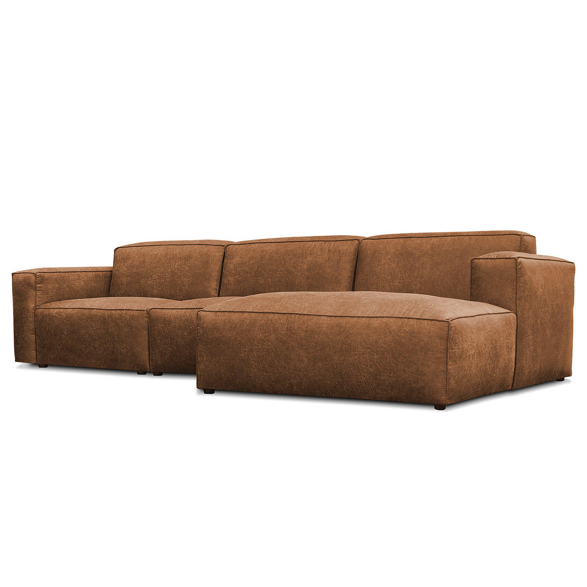 ECKSOFA mit Longchair - Cognac/Schwarz, Kunststoff (345/170cm) - home24