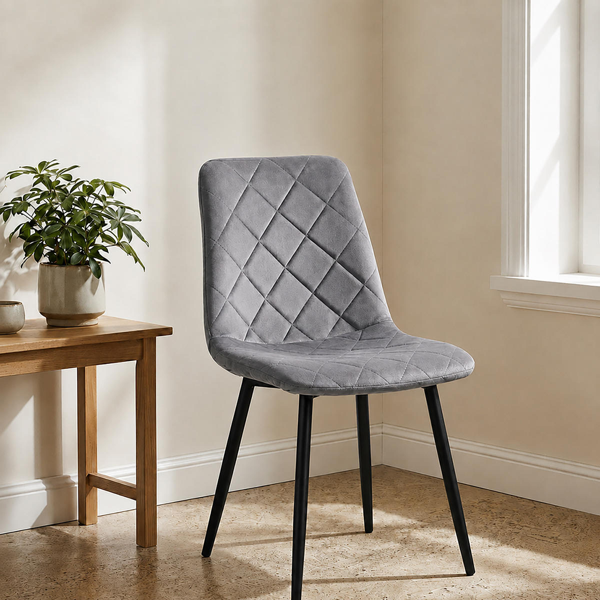 STOL Grå 4-pack sammet metallben - Grå, Trä/Textil (43/86/53.5cm) - Relaxdays