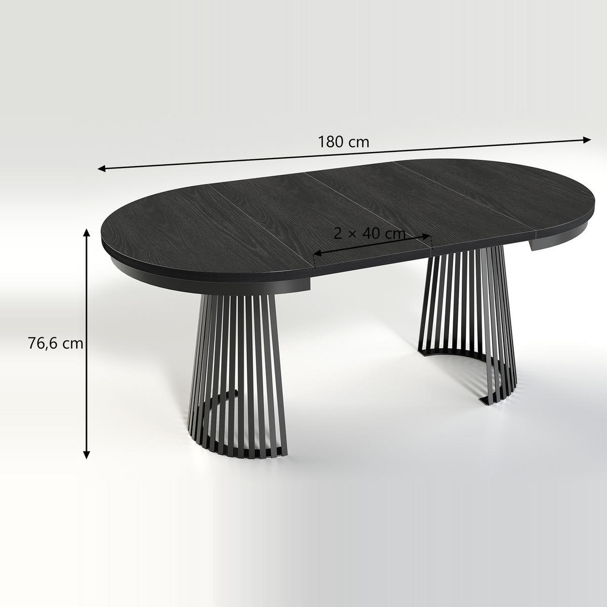 ESSTISCH Garda rund ausziehbar 100-180 x 100 x 76,6 cm Schwarz Paintflow/Schwarz - Schwarz, Holzwerkstoff (100/100/76.6cm) - Koseto
