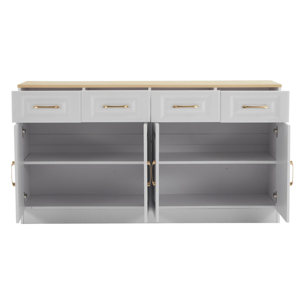 SIDEBOARD 140/40/75 cm weiß/eichefarben aus Spanplatte mit 4 Schubladen und 4 Türen - Weiß, Holzwerkstoff (140/75/40cm) - OKWISH